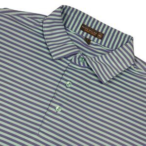 Peter Millar Summer Comfort Mens Large Striped Aqua‎ Purple Golf Polo Shirt
